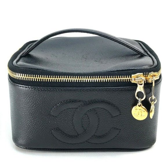 CHANEL, Bags, Authentic Chanel Horizontal Cc Mark Logo Hand Bag Cosmetics  Pouch Vanity Bag